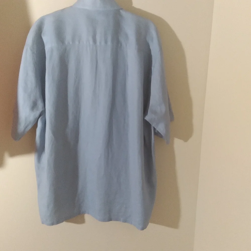 Pronto Uomo 100% Linen Blue Lightweight Casual‎ Button Up Camp Shirt XL